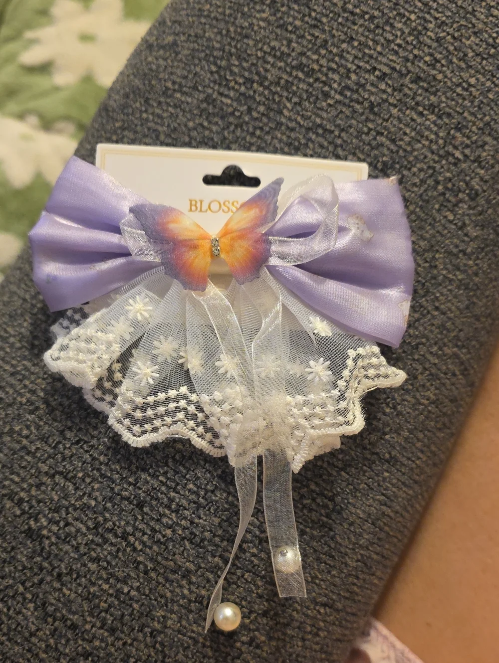 Kids Purple Butterfly Lace Hair Bow